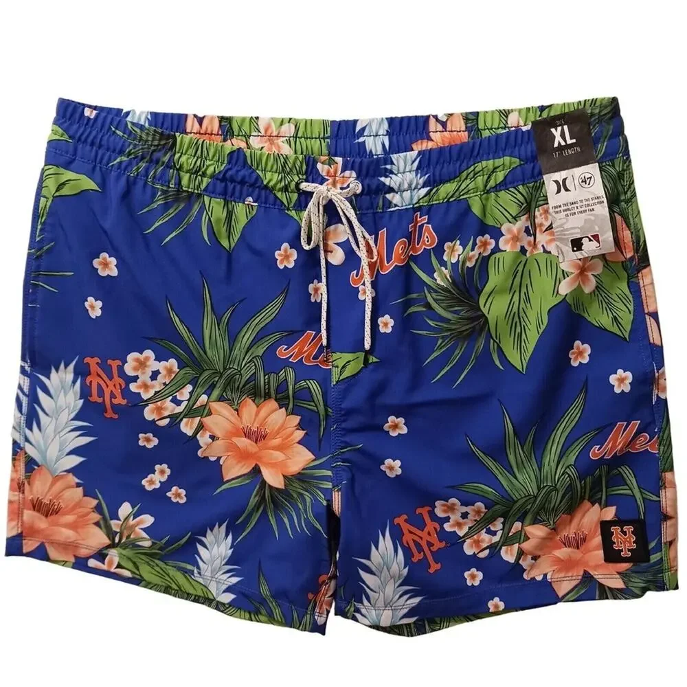 Hurley Swim Trunks MLB NEW YORK METS Men's XL BLUE Tropical Floral Board Shorts